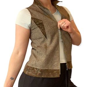 Vintage Arbitrarily Tweed Riding Inspired Zip Up Vest